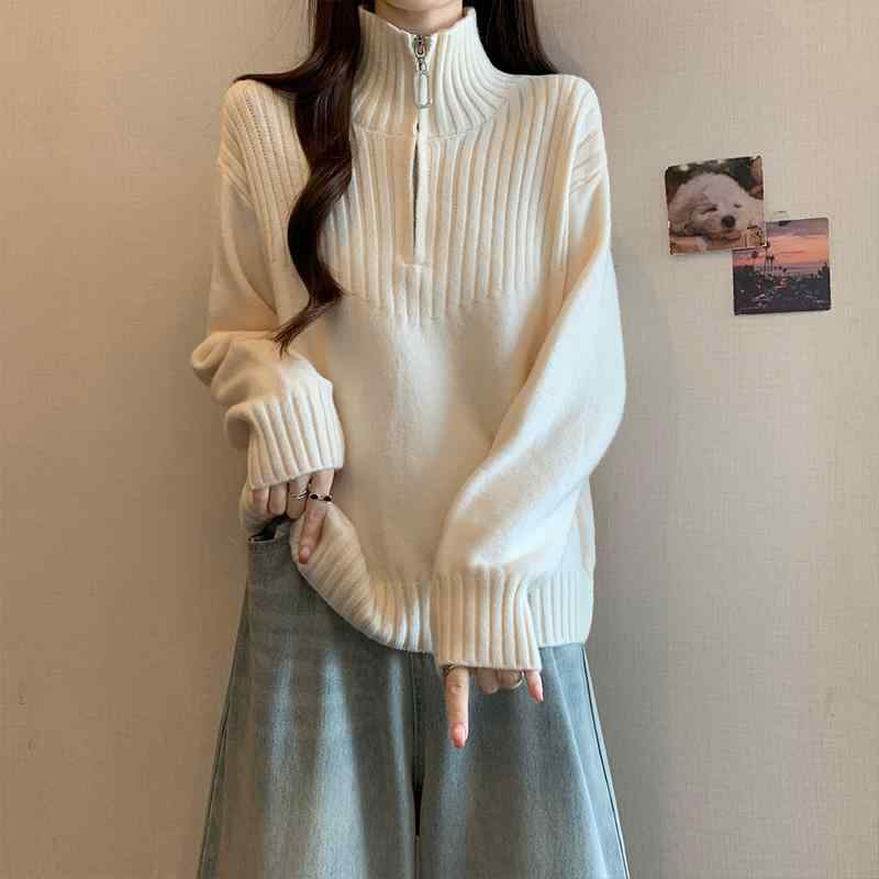 春 コーデ レディース 流行り物 オシャレ 個条 カワイイ コーデ 分かりやすい 好いたらしい 自然的 雅びやか心地よい 用   気が大きい大きさ レディース 二分の一 タートルネック編み物 スウェーター 春 ファスナー 長袖 トップス