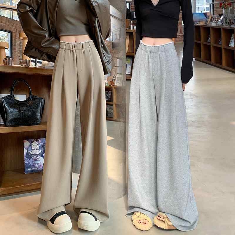 春 コーデ レディース ファッション オシャレ アイテム カワイイ コーデ シンプル きれい ナチュラル 上品カジュアル 用 カーキ ワイド レッグ パンツ レディース 春 ハイウエスト ストレート アメリカン カジュアル スポーツ スウェットパンツ