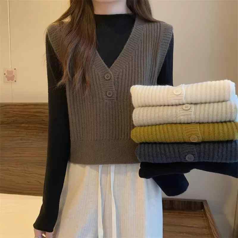 春 コーデ レディース ファッション オシャレ アイテム カワイイ コーデ シンプル きれい ナチュラル 上品カジュアル 用 ホワイト Vネック ベスト レディース セーター ニット 春 韓国ファッション アウター トップス