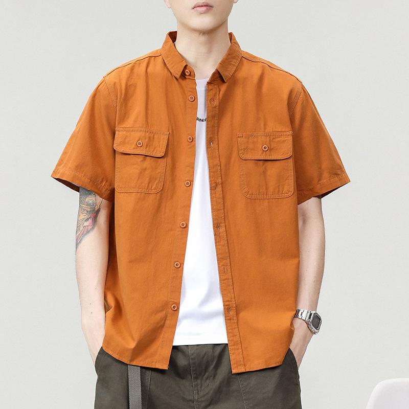 メンズ 流行り物 服 成人男性用 オシャレ 分かりやすい 成年者 かっこいい 表どおり 半袖 プルオーバー アメリカン レトロ ゆったり 細工物御召しもの 綿 心地好い 上衣