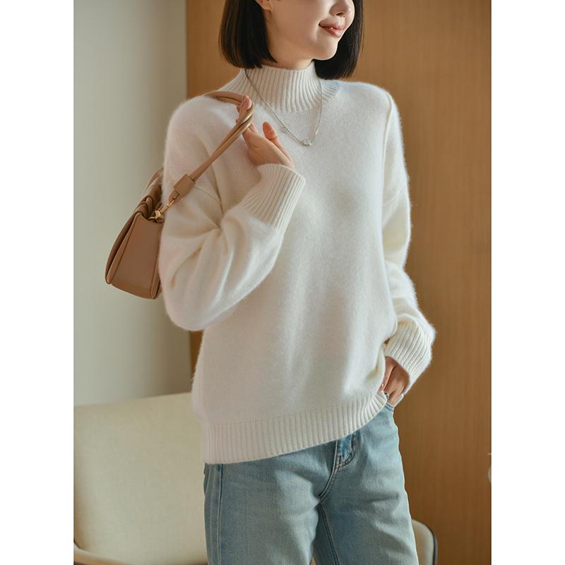 春 コーデ レディース ファッション オシャレ カワイイ シンプル きれいめ ナチュラル 上品カジュアル 婦人服 ハイエンド ハーフ タートルネック ウール セーター ゆったり ドロップ ショルダー 袖 ニットプルオーバー ｜リコット