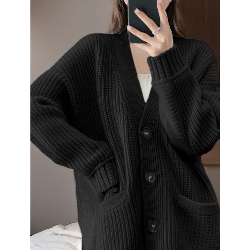 春 コーデ レディース ファッション オシャレ カワイイ シンプル きれいめ ナチュラル 上品カジュアル 婦人服 ホワイト カラー Vネック ウール ニット カーディガン ミドル丈 コート