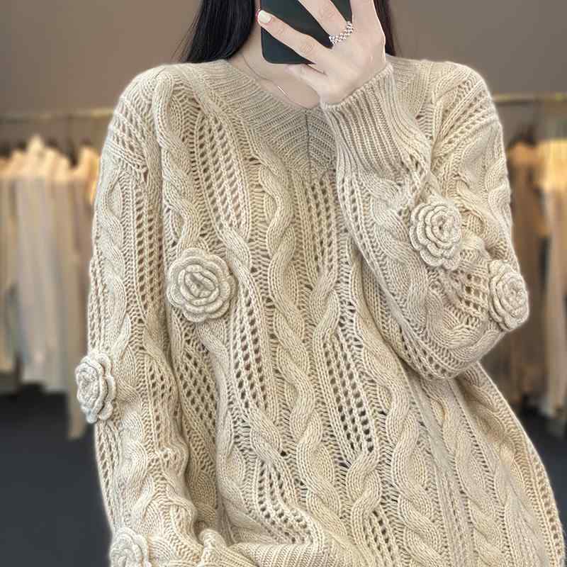 春 コーデ レディース 流行り物 オシャレ カワイイ   分かりやすい 好いたらしいめ 自然的 雅びやか心地よい お上さん服 スウェーター 羊毛 気が大きい大きさ プルオーバー
