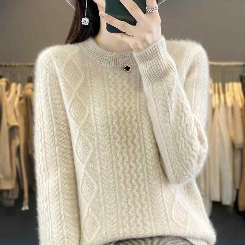 春 コーデ レディース ファッション オシャレ カワイイ シンプル きれいめ ナチュラル 上品カジュアル 婦人服 ハイエンド ラウンドネック ウール セーター プルオーバーシャツ ｜リコット