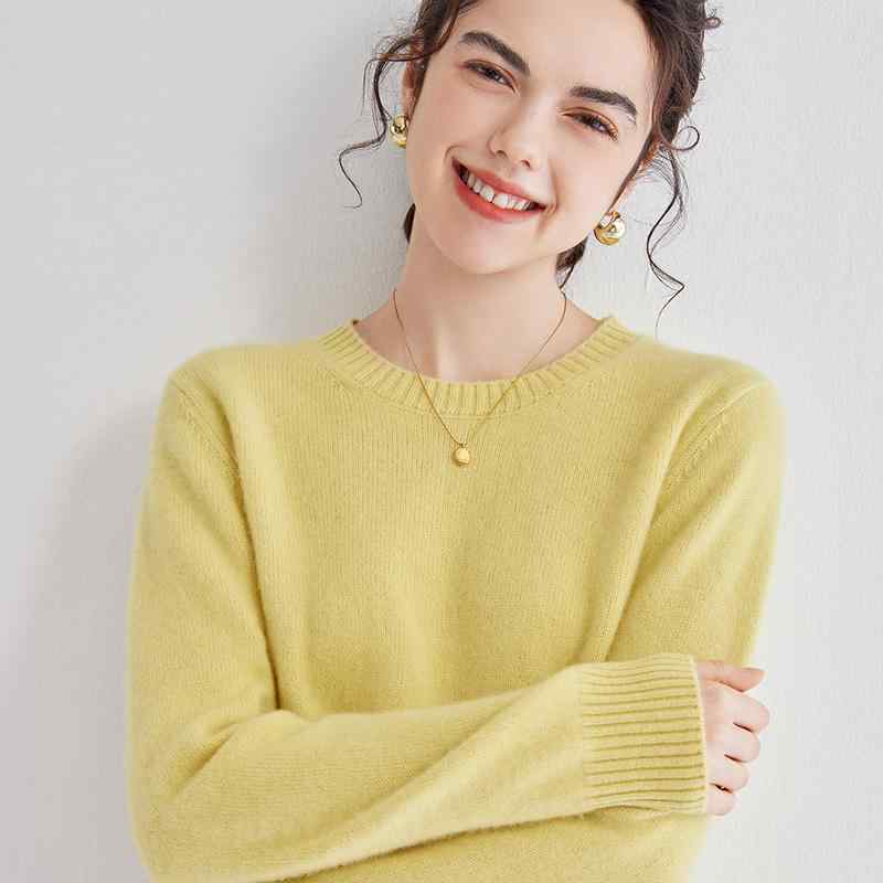 春 コーデ レディース 流行り物 オシャレ カワイイ   分かりやすい 好いたらしいめ 自然的 雅びやか心地よい お上さん服 分かりやすい ラウンドのど首 スウェーター ティーシャツ ホンブルグ帽 長袖 無地 プルオーバー