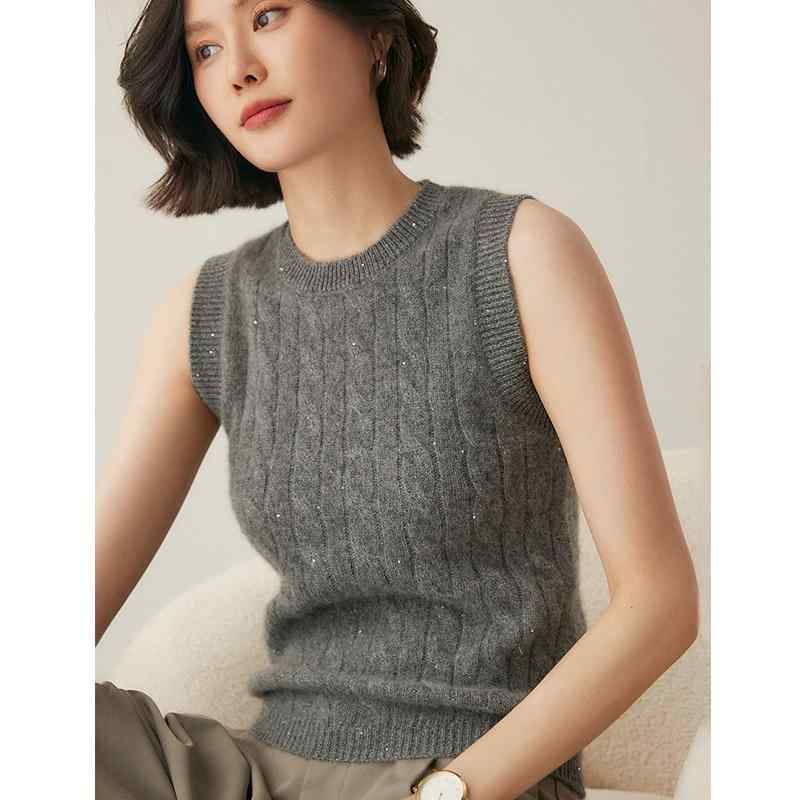 春 コーデ レディース ファッション オシャレ カワイイ シンプル きれいめ ナチュラル 上品カジュアル 婦人服 スタッキング アーティファクト 厚手 ベスト アウターウェア クラシック ツイスト セーター チョッキ