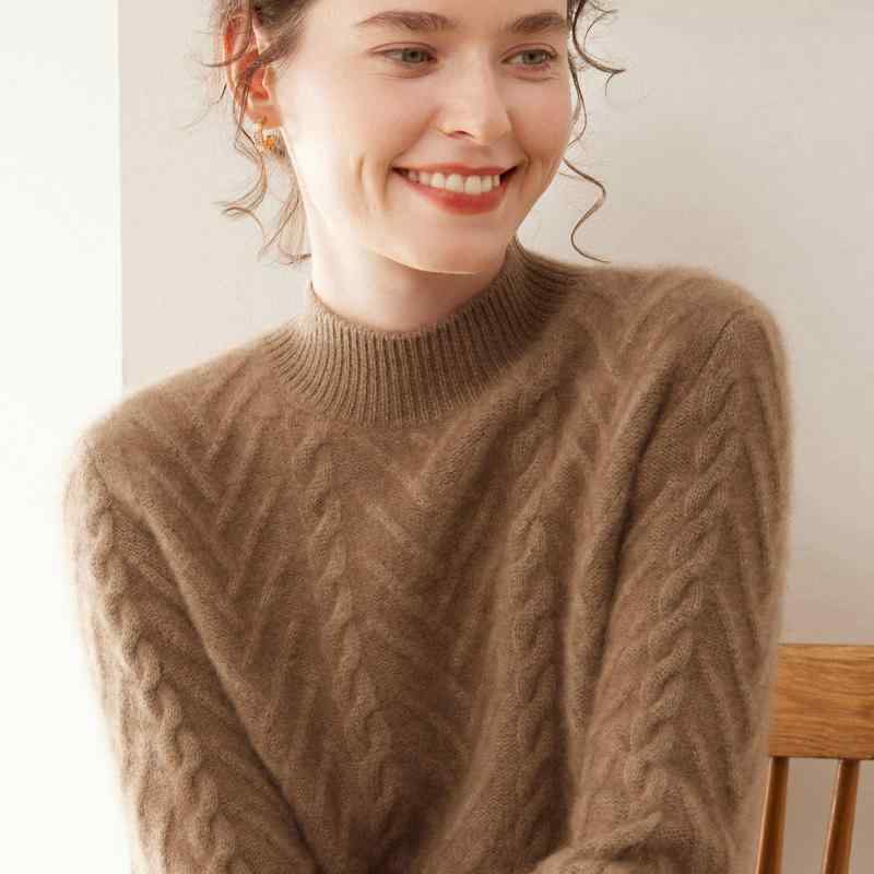 春 コーデ レディース ファッション オシャレ カワイイ シンプル きれいめ ナチュラル 上品カジュアル 婦人服 厚手 セーター ハーフ タートルネック ゆったり クラシック ツイスト