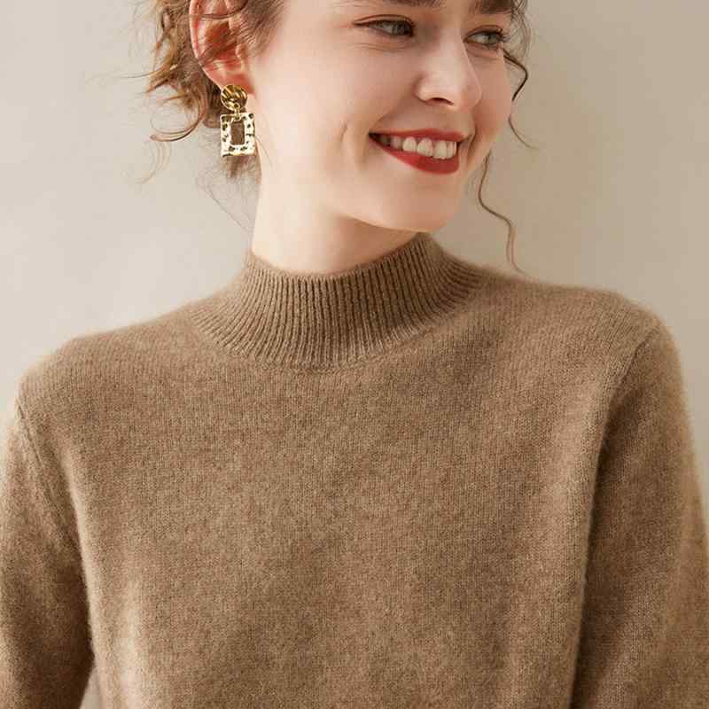 春 コーデ レディース ファッション オシャレ カワイイ シンプル きれいめ ナチュラル 上品カジュアル 婦人服 ハーフ タートルネック セーター ソリッドカラー セーター 防寒 ゆったり ニット シャツ