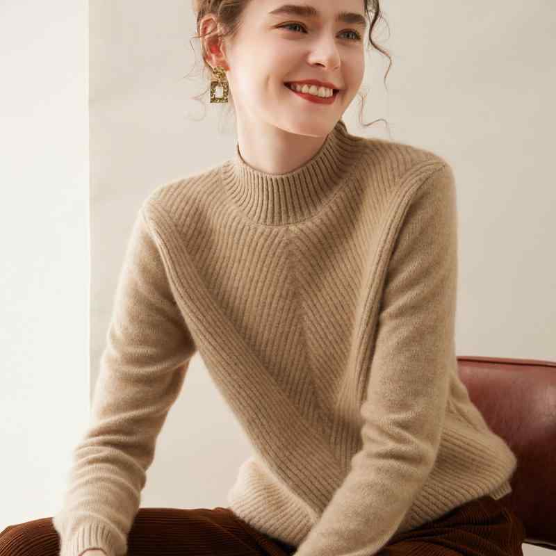 春 コーデ レディース ファッション オシャレ カワイイ シンプル きれいめ ナチュラル 上品カジュアル 婦人服 ハーフ タートル カラー セーター プルオーバー スリム ニット ベース レイヤー