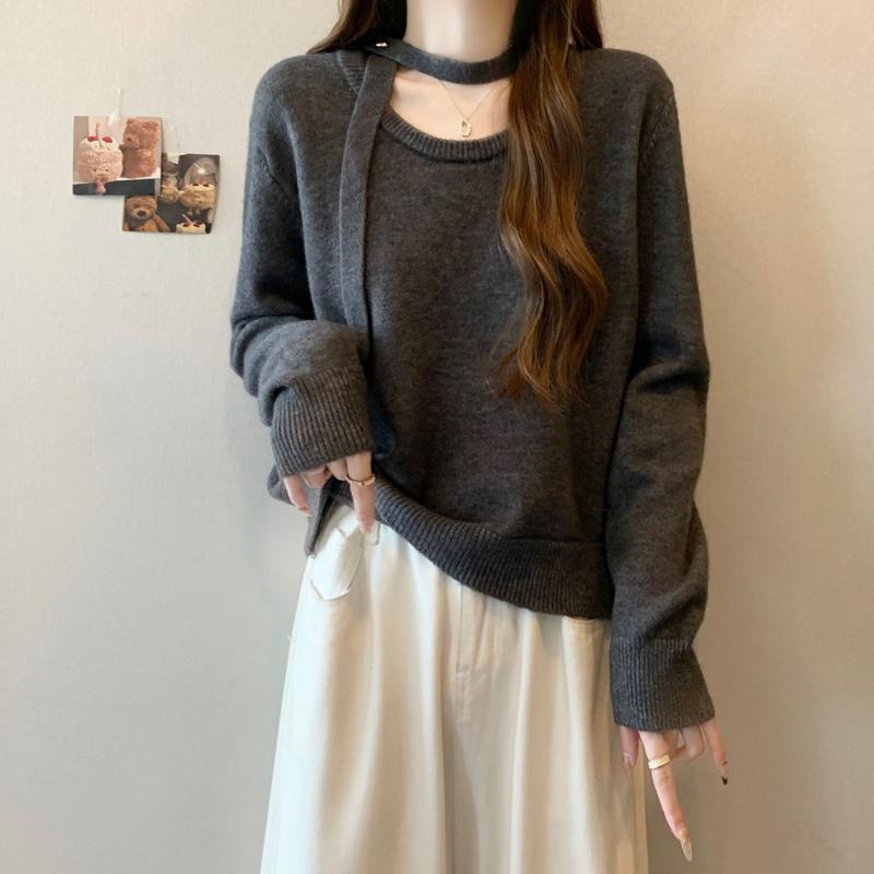 春 コーデ レディース ファッション オシャレ カワイイ シンプル きれいめ ナチュラル 上品カジュアル 婦人服 大きいサイズ ハイエンド 厚手 防寒 セーター インナーウェア ベース ニット ホルターネック トップス