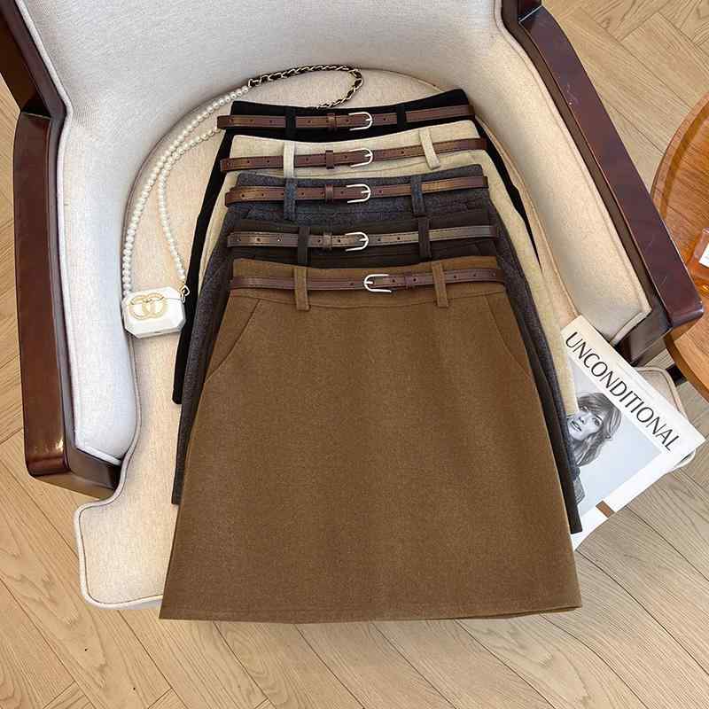 春 コーデ レディース ファッション オシャレ カワイイ シンプル きれいめ ナチュラル 上品カジュアル 婦人服 ウール グレー スカート ハイウエスト 厚手 Aライン スカート