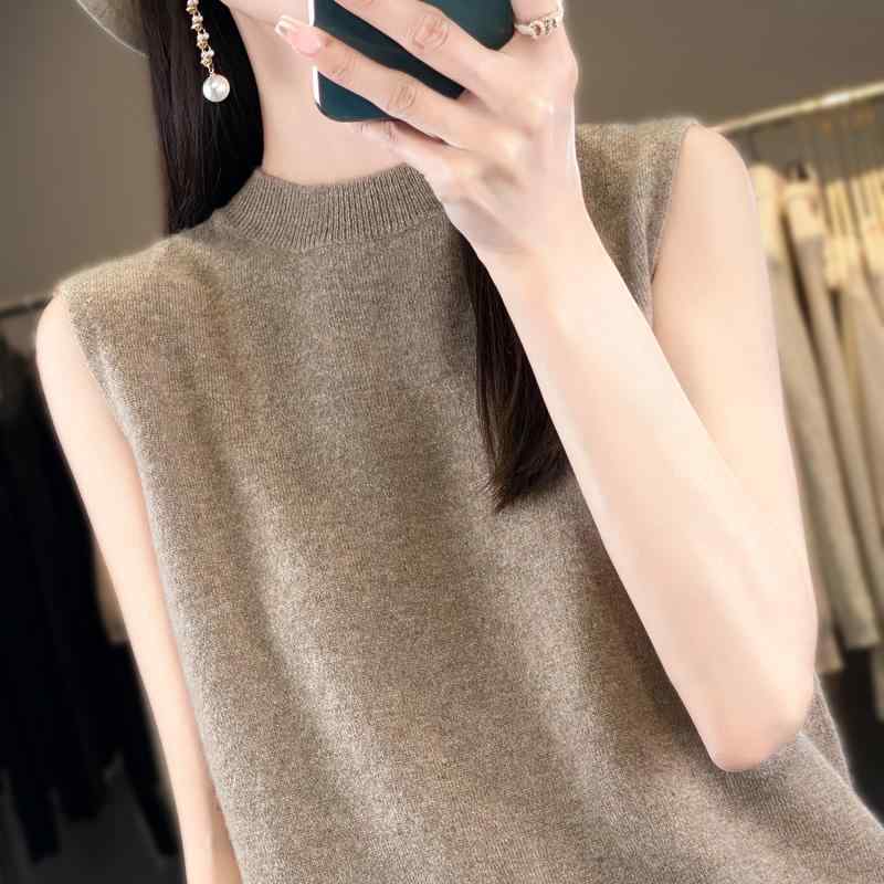 春 コーデ レディース ファッション オシャレ カワイイ シンプル きれいめ ナチュラル 上品カジュアル 婦人服 シンプル ハーフ タートルネック ベスト インナー レイヤー ウール ノースリーブ セーター
