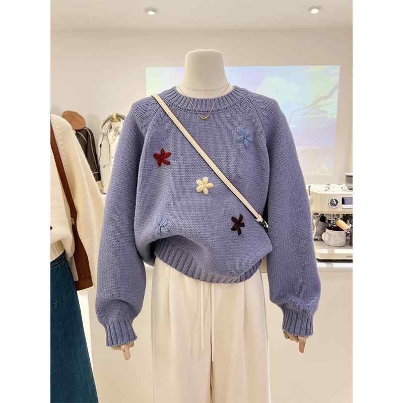 春 コーデ レディース 流行り物 オシャレ カワイイ   分かりやすい 好いたらしいめ 自然的 雅びやか心地よい お上さん服 御花 朦々たる 防寒 天鵝絨 スウェーター ラウンドのど首 ティーシャツ