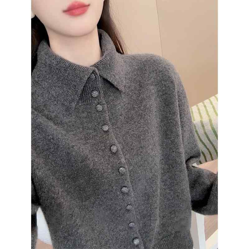 春 コーデ レディース ファッション オシャレ カワイイ シンプル きれいめ ナチュラル 上品カジュアル 婦人服 ハイエンド グレー セーター 厚手 防寒