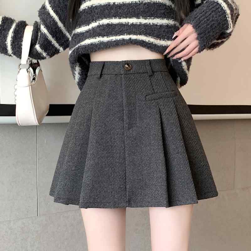 春 コーデ レディース ファッション オシャレ カワイイ シンプル きれいめ ナチュラル 上品カジュアル 婦人服 ウール プリーツスカート スカート ハイウエスト スリム スーツ Aライン