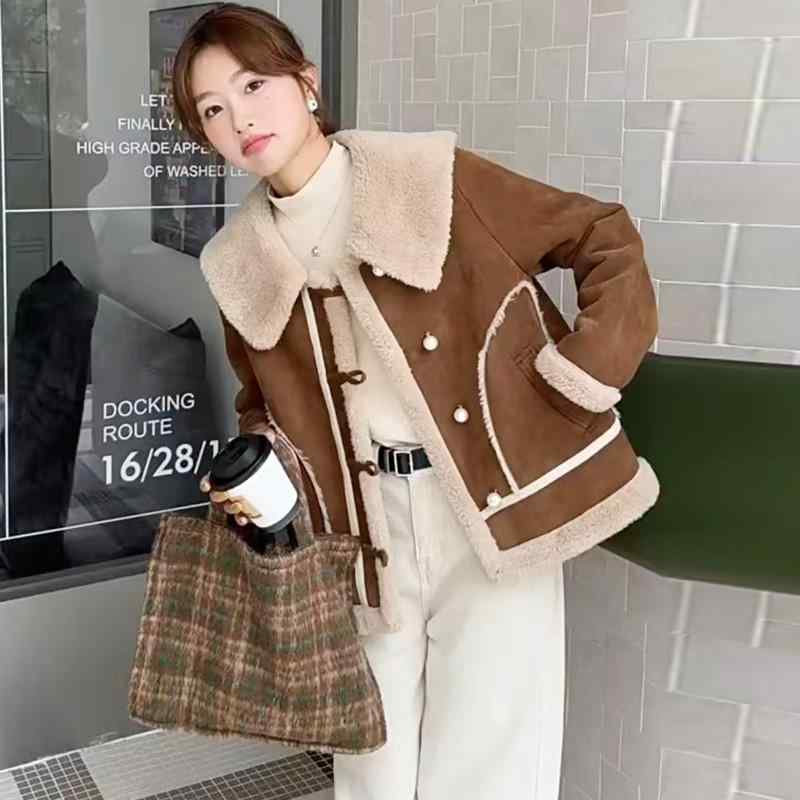 春 コーデ レディース ファッション オシャレ カワイイ シンプル きれいめ ナチュラル 上品カジュアル 婦人服 ラムウール コート ハイエンド 厚手 サイズ ファー トップス |リコット