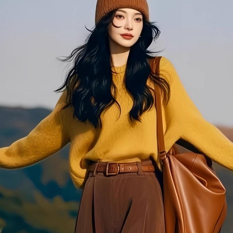 春 コーデ レディース ファッション オシャレ カワイイ シンプル きれいめ ナチュラル 上品カジュアル 婦人服 シック 通勤ウェア トップス シンプル ラウンドネック 無地 カジュアル