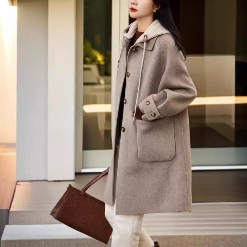 春 コーデ レディース ファッション オシャレ カワイイ シンプル きれいめ ナチュラル 上品カジュアル 婦人服 ウール コート ハイエンド フード付き ｜リコット