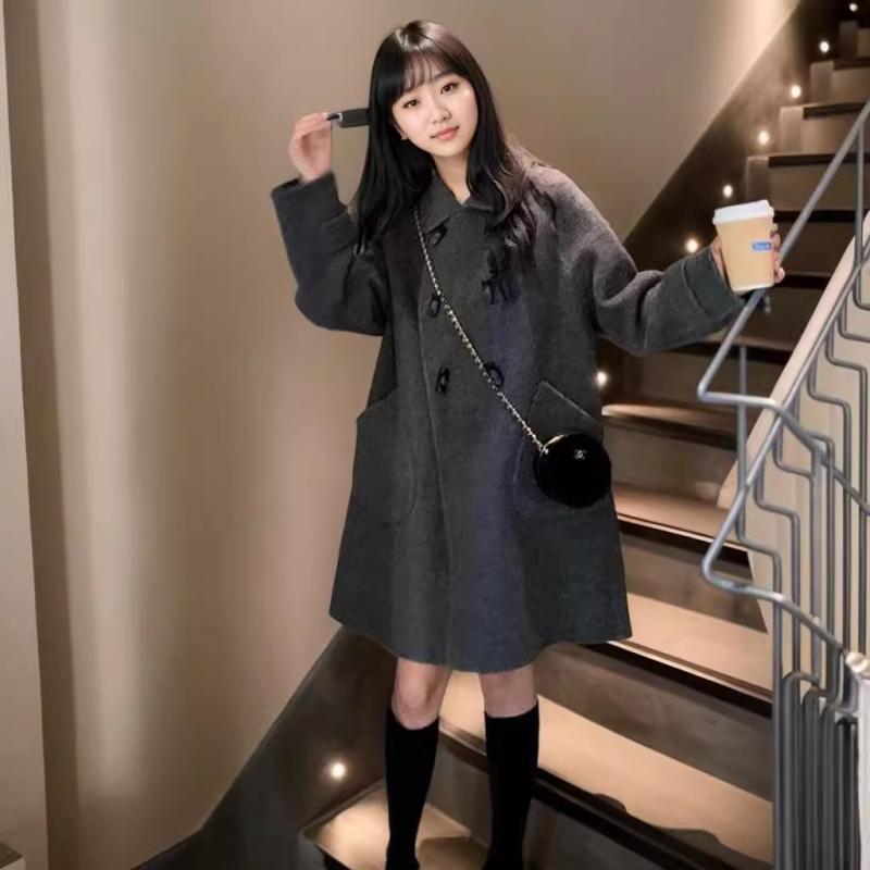 春 コーデ レディース 流行り物 オシャレ カワイイ   分かりやすい 好いたらしいめ 自然的 雅びやか心地よい お上さん服 ゆったり 厚地の外套 並み並み丈 ダブル乳ぶさ 羊毛