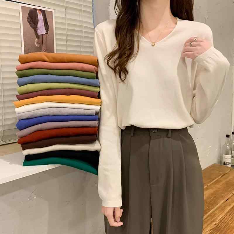 春 コーデ レディース 流行り物 オシャレ カワイイ 分かりやすい 好いたらしいめ 自然的 窈窕たる心地好い 成人女性服 フレンチ V素っ首 スウェーター か細い 長袖 トップス 軍事基地 座標軸