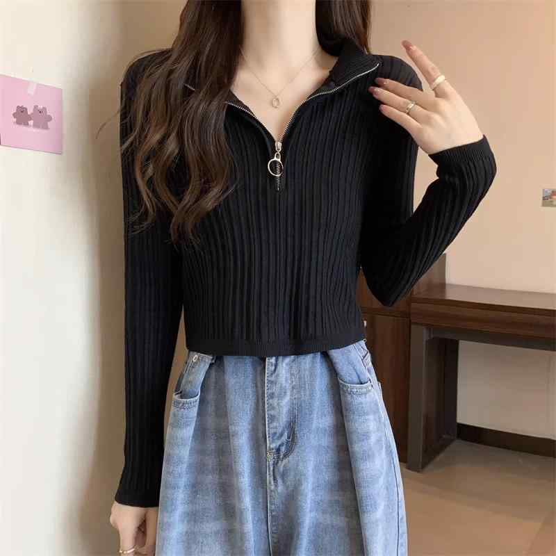 春 コーデ レディース ファッション オシャレ カワイイ シンプル きれいめ ナチュラル 上品カジュアル 婦人服 ニット セーター スリムフィット シック ハーフ ジップ ウエスト トップス