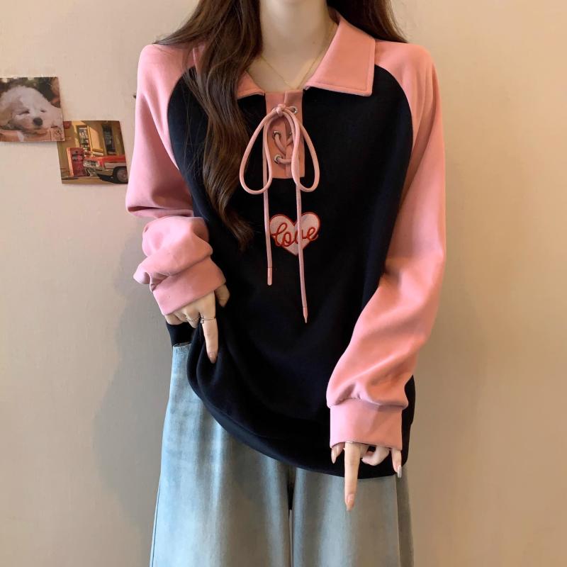 春 コーデ レディース ファッション オシャレ カワイイ シンプル きれいめ ナチュラル 上品カジュアル 婦人服 大きいサイズ カレッジ ポロカラー スウェットシャツ スリム カジュアル 長袖 トップス