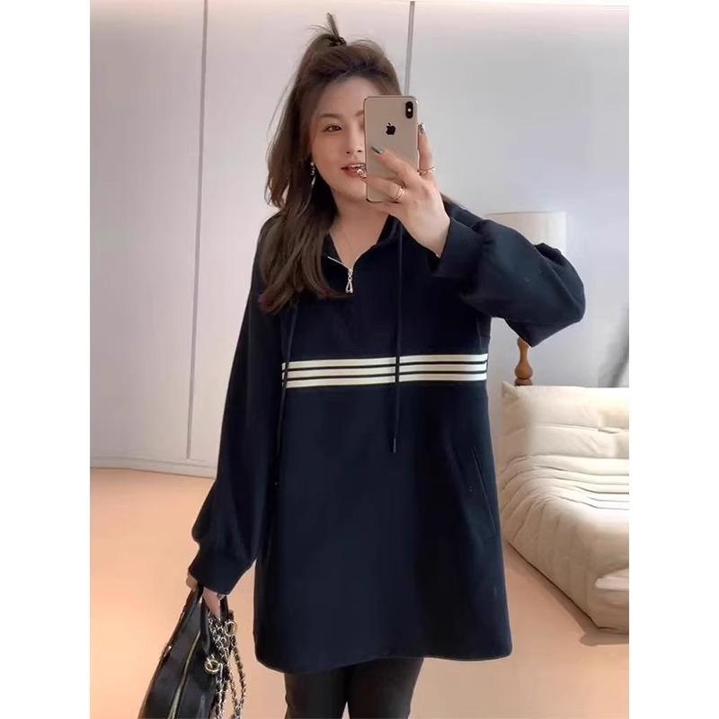春 コーデ レディース ファッション オシャレ カワイイ シンプル きれいめ ナチュラル 上品カジュアル 婦人服 ハーフ ジップ フード付き スウェットシャツ ゆったり スリム カバー ミドル丈 トップス