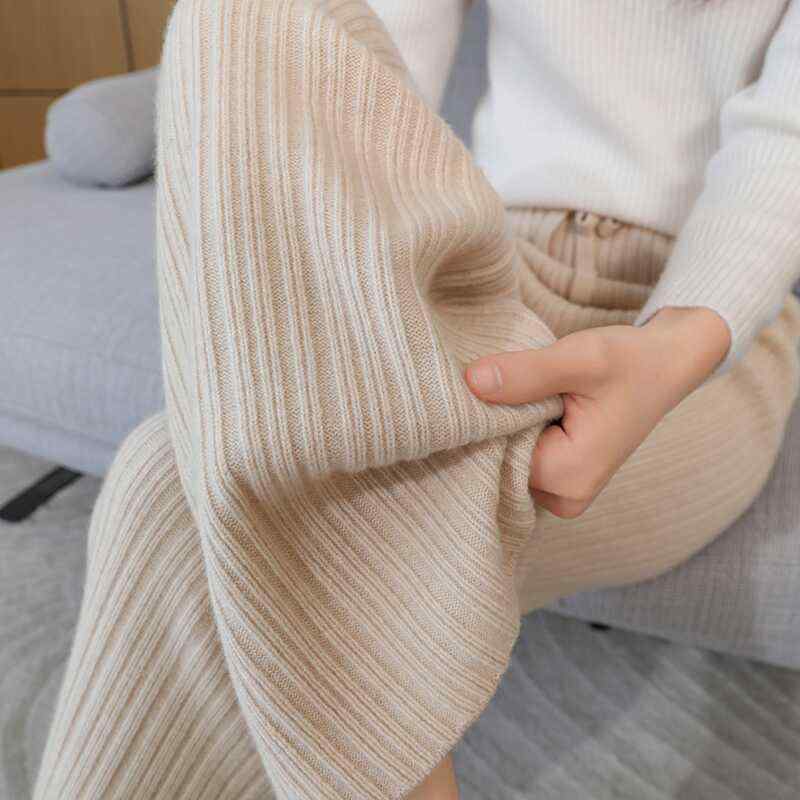 春 コーデ レディース ファッション オシャレ カワイイ シンプル きれいめ ナチュラル 上品カジュアル 婦人服 ウール ニット ワイドレッグ パンツ ストレート ゆったり フロア レングス ｜リコット