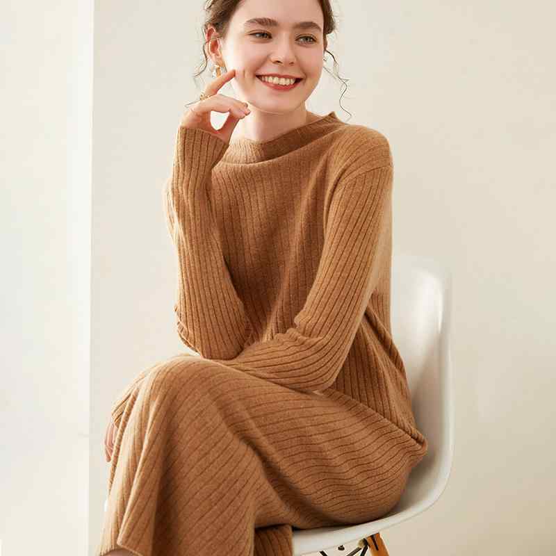 春 コーデ レディース 流行り物 オシャレ カワイイ   分かりやすい 好いたらしいめ 自然的 雅びやか心地よい お上さん服 羊毛 お召しもの 二分の一 タートルネック ロング スコート 編み物 か細い填まる スウェーター