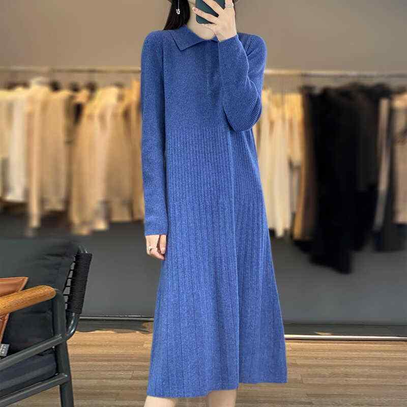 春 コーデ レディース ファッション オシャレ カワイイ シンプル きれいめ ナチュラル 上品カジュアル 婦人服 ウール ニット ドレス セーター スカート ロング Aライン