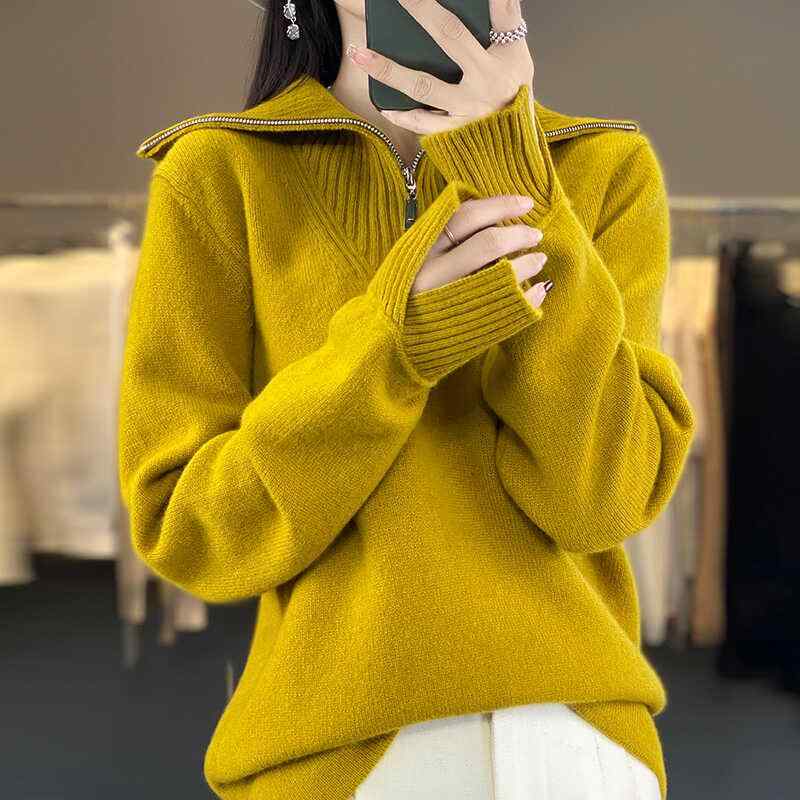 春 コーデ レディース ファッション オシャレ カワイイ シンプル きれいめ ナチュラル 上品カジュアル 婦人服 ハーフ ジッパー ウール セーター ニット ベース ｜リコット