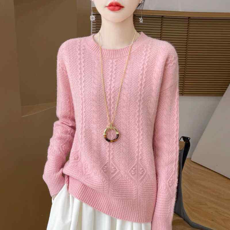 春 コーデ レディース ファッション オシャレ カワイイ シンプル きれいめ ナチュラル 上品カジュアル 婦人服 ウール セーター ラウンドネック ツイスト スリミング ニット シャツ トップス
