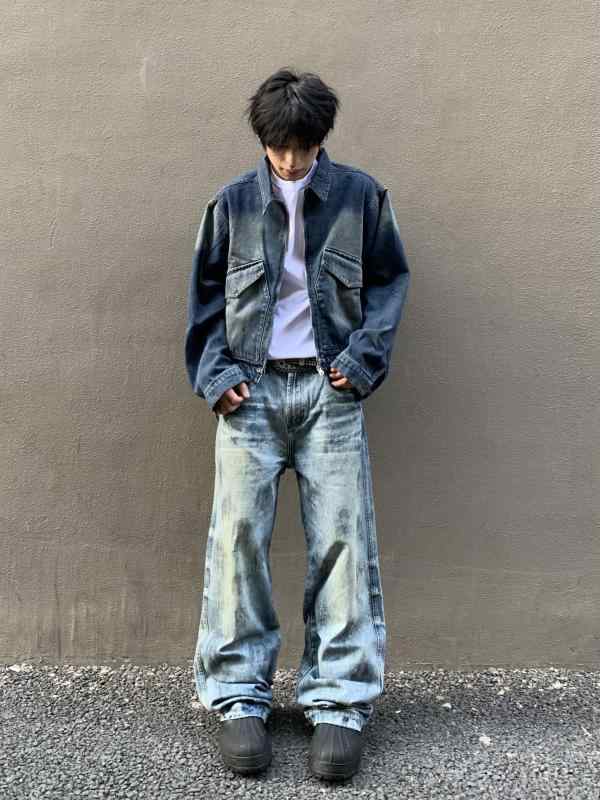 メンズ ファッション 服 男性用 オシャレ シンプル 大人 かっこいい 大きいサイズ ストリート 紳士服 春 アメリカン レトロ ウォッシュ 加工 ダメージ デニム ジャケット ゆったり トップス