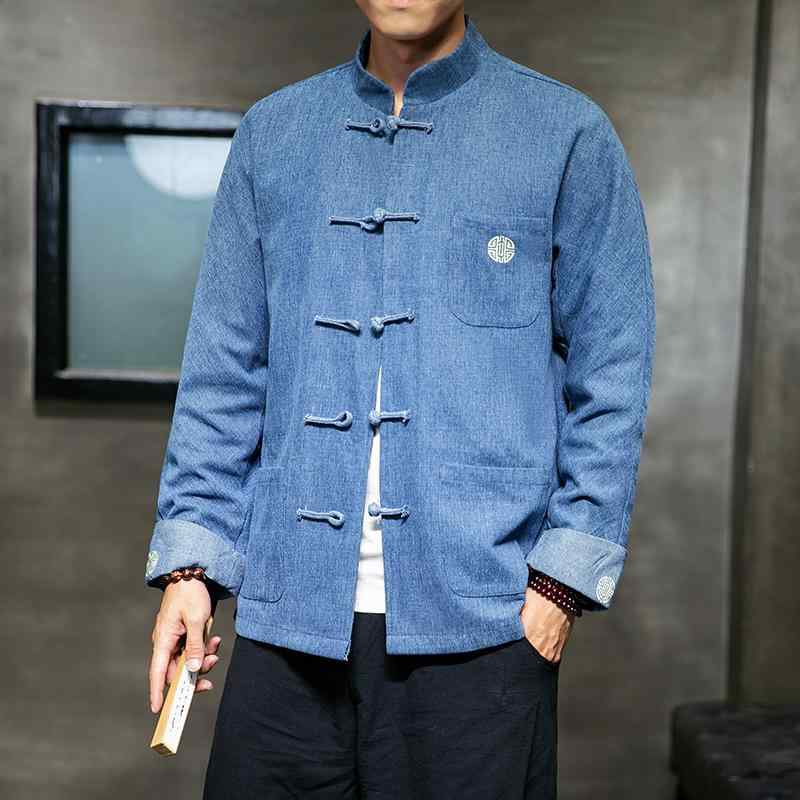 メンズ ファッション 服 男性用 オシャレ シンプル 大人 かっこいい 大きいサイズ ストリート 紳士服 唐 スーツ レトロ 民族 スタンドカラー チュニック デニム ジャケット