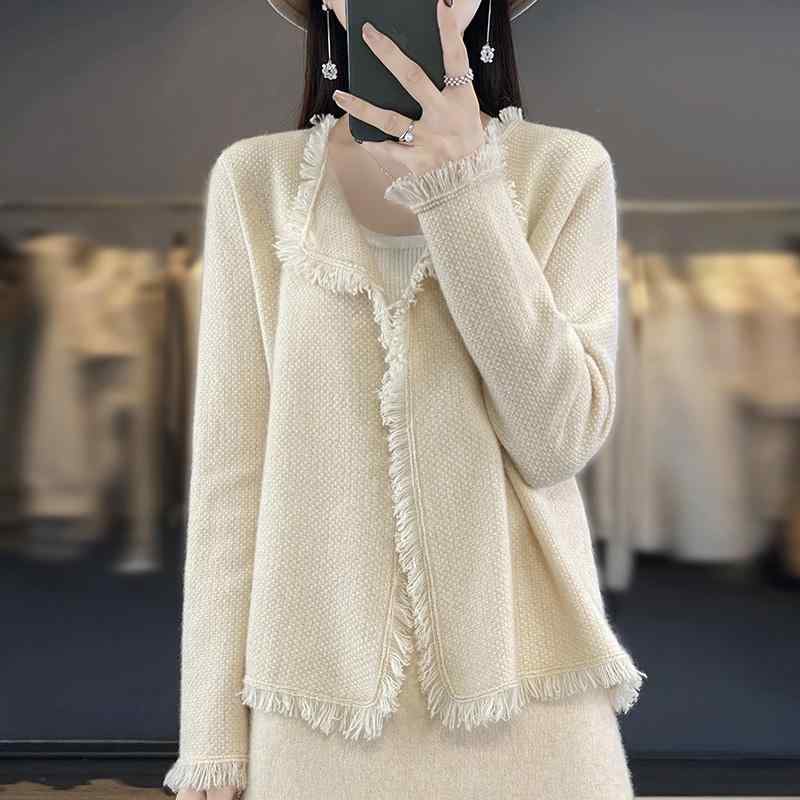 春 コーデ レディース 流行り物 オシャレ カワイイ   分かりやすい 好いたらしいめ 自然的 雅びやか心地よい お上さん服 タッセル スウェーター 上衣 羊毛 ジレー アウタートップス