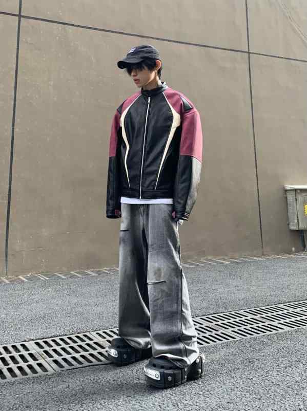 メンズ 流行り物 服  オシャレ 分かりやすい 成年者 かっこいい 途轍も無い大きさ 表どおり 成人男性服  アメリカン 色合い ブロック 上衣 綿 ライダース エコ なめし革 上衣 冬