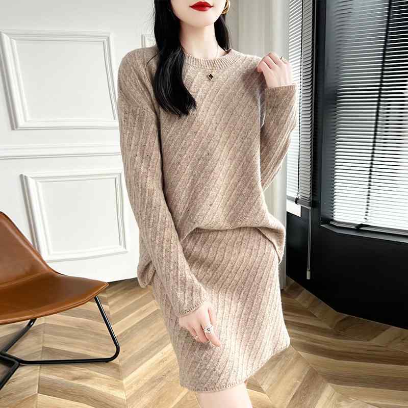 春 コーデ レディース ファッション オシャレ カワイイ シンプル きれいめ ナチュラル 上品カジュアル 婦人服 ウール ニット スーツ セーター スカート スカート ツーピース