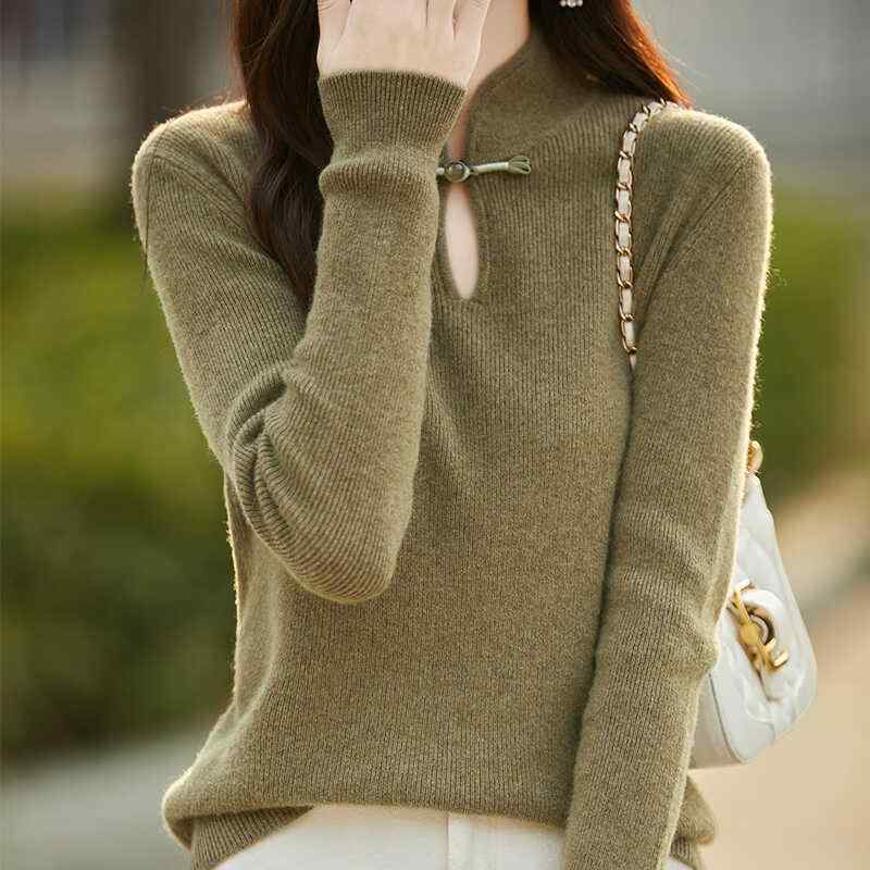 春 コーデ レディース ファッション オシャレ カワイイ シンプル きれいめ ナチュラル 上品カジュアル 婦人服 プレート バックル ウール セーター ニット クラシック スタンドカラー シャツ