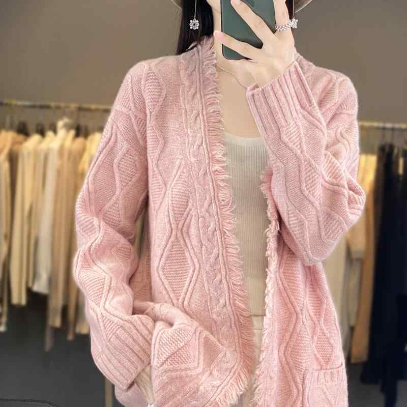 春 コーデ レディース 流行り物 オシャレ カワイイ   分かりやすい 好いたらしいめ 自然的 雅びやか心地よい お上さん服 Vのど首ジレー ゆったり 真っただ中丈 スウェーター 羊毛 上衣 朦々たる トップス