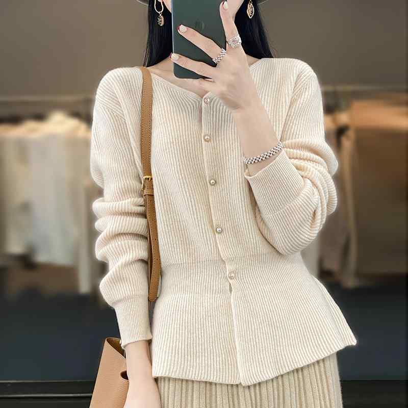 春 コーデ レディース ファッション オシャレ カワイイ シンプル きれいめ ナチュラル 上品カジュアル 婦人服 Vネックカーディガン ウール セーター コート ニット アウタートップス