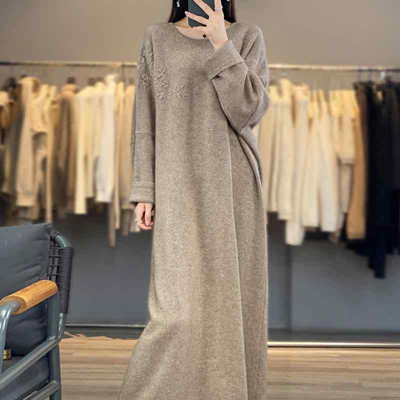 春 コーデ レディース 流行り物 オシャレ カワイイ   分かりやすい 好いたらしいめ 自然的 雅びやか心地よい お上さん服 羊毛 編み物 お召しもの スウェーター プルオーバー ロング スコート