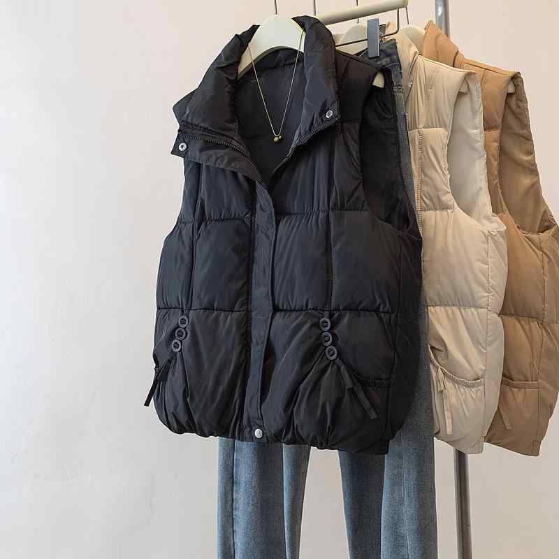 レディース スタンドカラー コットンベスト ゆったり スリミング ベスト ジャケット アウター ジレ タンクトップ