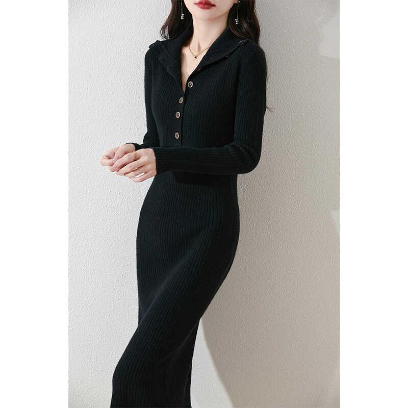 春 コーデ レディース ファッション オシャレ カワイイ シンプル きれいめ ナチュラル 上品カジュアル 婦人服 ウール ドレス ボタン スリムフィット セーター ウエスタンスタイル ロング スカート