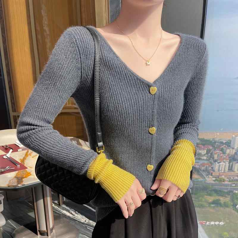 春 コーデ レディース 流行り物 オシャレ カワイイ   分かりやすい 好いたらしいめ 自然的 雅びやか心地よい お上さん服 色合い 差しつかえる スウェーター ジレー きつい か細い 羊毛 Vのど首 上衣