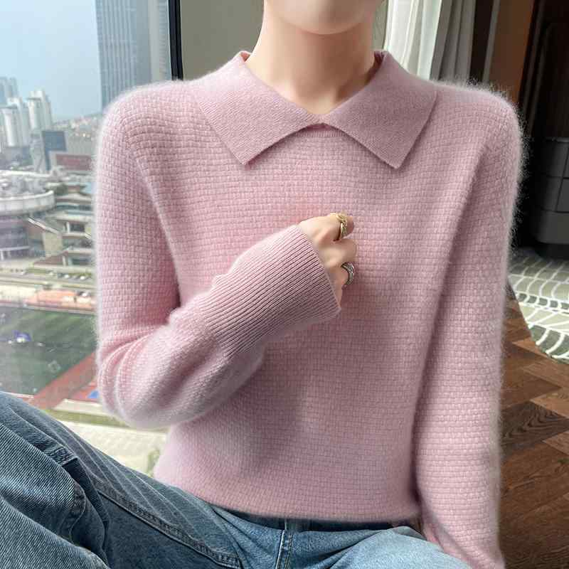 春 コーデ レディース 流行り物 オシャレ カワイイ   分かりやすい 好いたらしいめ 自然的 雅びやか心地よい お上さん服 襟 スウェーター 長袖 トップス ティーシャツ 無地 編み物 プルオーバー ホンブルグ帽 羊毛