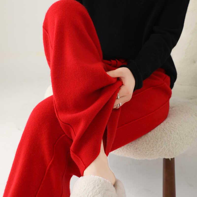 春 コーデ レディース ファッション オシャレ カワイイ シンプル きれいめ ナチュラル 上品カジュアル 婦人服 赤 ニット ワイドレッグ パンツ ハイウエスト ストレート フロア レングス アウターウェア |リコット