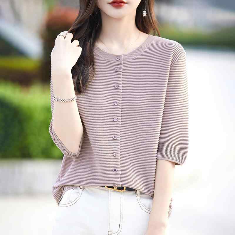 春 コーデ レディース ファッション オシャレ カワイイ シンプル きれいめ ナチュラル 上品カジュアル 婦人服 リヨセル テンセル カーディガン 半袖 夏 ラウンドネック 袖 アウター トップス