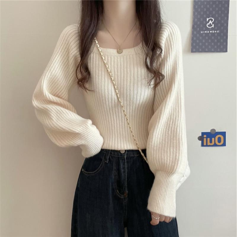 春 コーデ レディース 流行り物 オシャレ カワイイ   分かりやすい 好いたらしいめ 自然的 窈窕たる心地好い 成人女性服 フレンチ 真四角 素っ首 捩り スウェーター 編み物 プルオーバー トップス