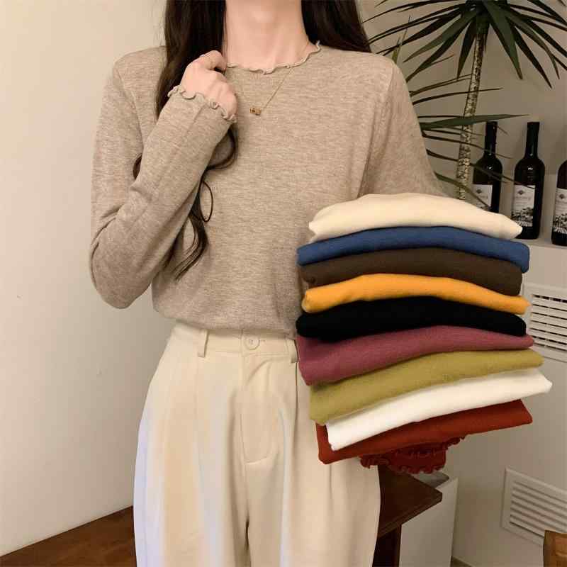 春 コーデ レディース 流行り物 オシャレ カワイイ   分かりやすい 好いたらしいめ 自然的 窈窕たる心地好い 成人女性服 ラウンド素っ首 長袖 薄っぺら 編み物 座標軸輪っか プルオーバー 気違い 屁っ放り 外辺部 ティーシャツ トップス