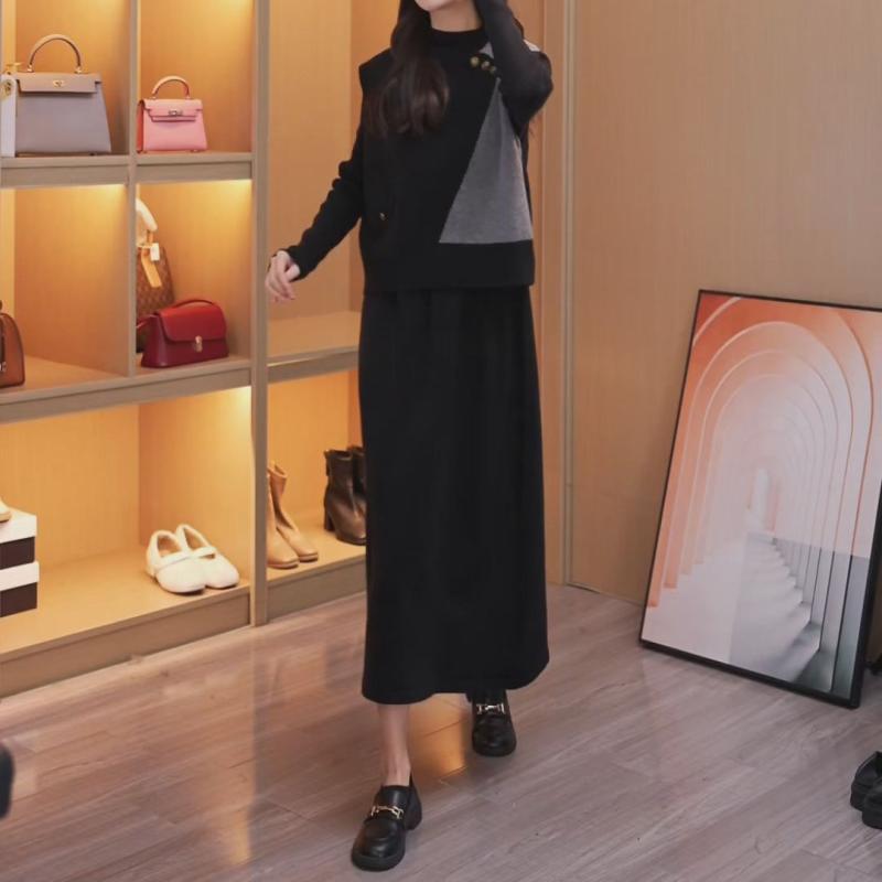 春 コーデ レディース ファッション オシャレ カワイイ シンプル きれいめ ナチュラル 上品カジュアル 婦人服 シンプル ハイエンド ソフト スリム ニット ベスト ツーピース ドレス |リコット